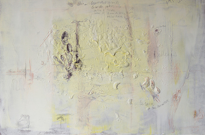 Playground Peinture acrylique, crayons et feutres sur toile de coton. 2 x 60 x 90 cm