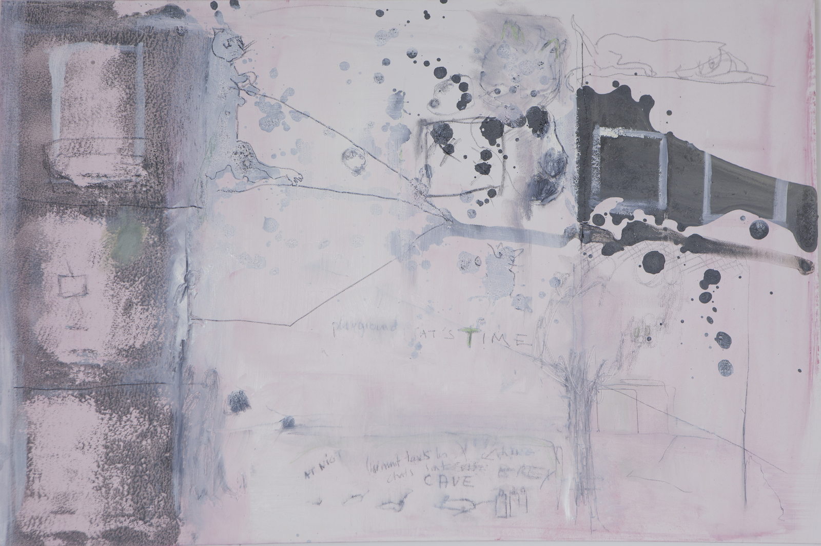 Welcome to Pizza Vesuvio, 2015 Assemblage Acrylic, pencils and my son’s drawing on canvas. 125 x 90 cm