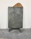 Stone Man – Acrylic, pencil, marble dust and studio debris on linen Concrete ‘feet’ and wooden ‘hat’ 70 x 50cm